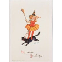 Girl and Her Black Cat Halloween Postcard ~ Holland