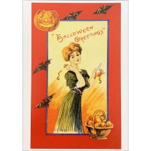 Halloween Maiden with Bats Postcard ~ Holland