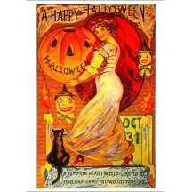 Pumpkin Head and Maiden Halloween Postcard ~ Holland
