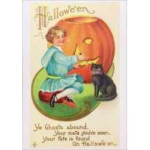 Boy Carving Pumpkin Halloween Postcard ~ Holland