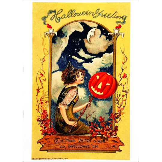 The Moon Witch Halloween Postcard ~ Holland