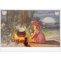 Cauldron Girl Witch with Cat Postcard ~ Holland