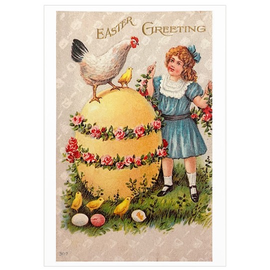 Girl with Egg and Rooster Easter Postcard ~ Holland