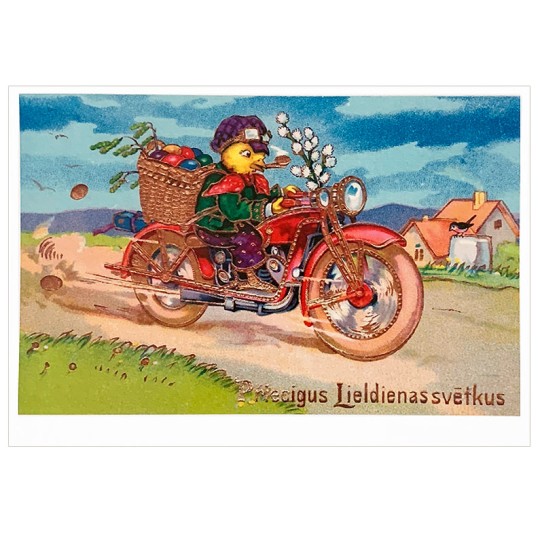 Chick Motorbike Easter Postcard ~ Holland