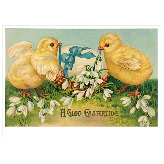 A Glad Eastertide Chicks and Flowers Easter Colorful Easter Postcard ~ Holland