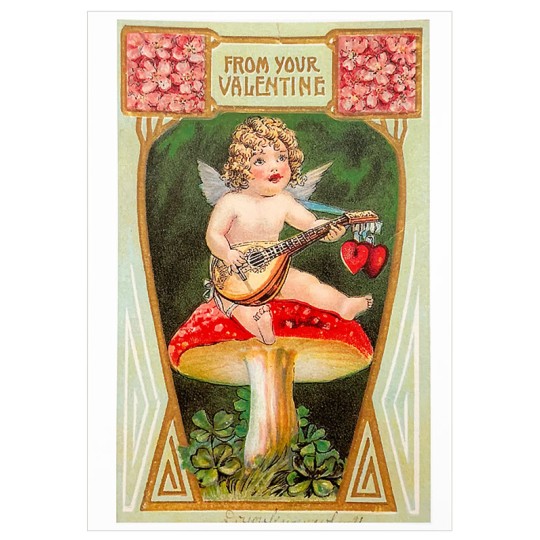 Cupid on Mushroom Valentine Postcard ~ Holland