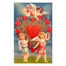 Cupids with Heart Wreath Valentine Postcard ~ Holland