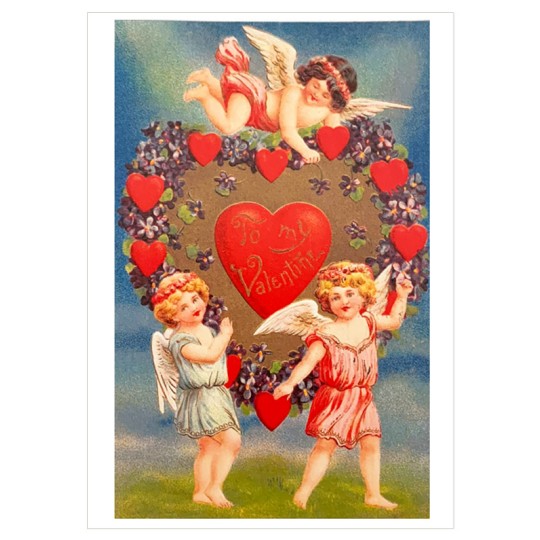 Cupids with Heart Wreath Valentine Postcard ~ Holland