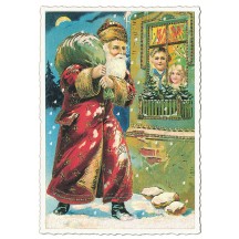 Santa at the Window Christmas Postcard ~ Germany