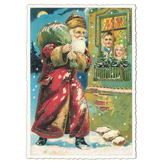 Santa at the Window Christmas Postcard ~ Germany