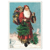 Classic Santa with Tree Christmas Postcard ~ Germany