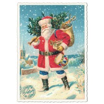 Classic Santa with Tree and Bag Christmas Postcard ~ Germany