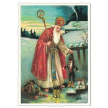 St. Nicholas Leaving Gifts Christmas Postcard ~ Germany