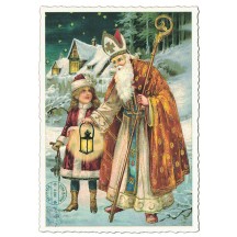 St. Nicholas with Lantern Christmas Postcard ~ Germany