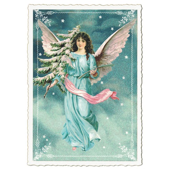 Angel with Tree Christmas Postcard ~ Germany
