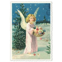 Angel with Gifts Christmas Postcard ~ Germany