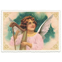 Angel with Harp Christmas Postcard ~ Germany