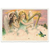 Angels with Harp Christmas Postcard ~ Germany
