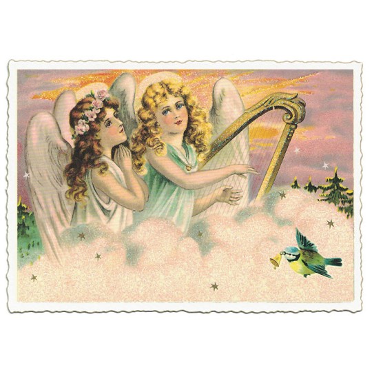 Angels with Harp Christmas Postcard ~ Germany