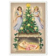 Angels with Manger Christmas Postcard ~ Germany
