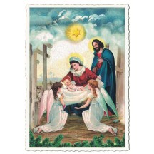 Angels Visit the Holy Family Christmas Postcard ~ Germany