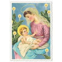 Madonna and Child with Trees Christmas Postcard ~ Germany