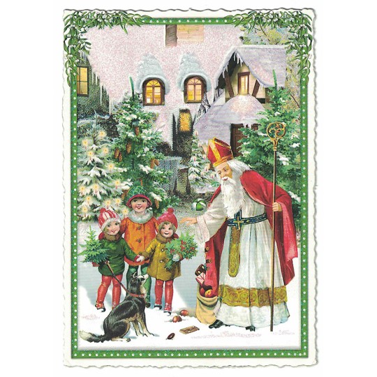 Saint Nicholas and Children Christmas Postcard ~ Germany