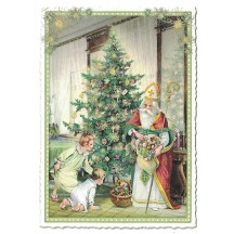 Saint Nicholas and Tree Christmas Postcard ~ Germany