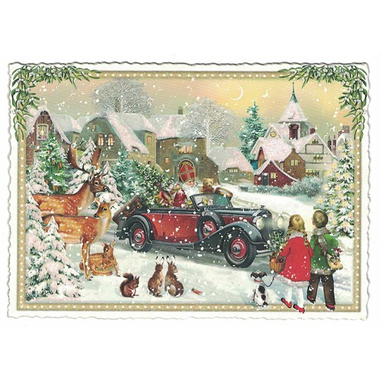St. Nicholas' Auto Christmas Postcard ~ Germany