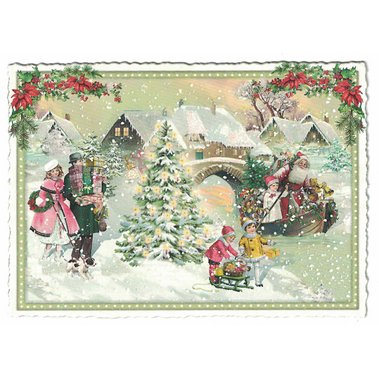 Santa on the River Christmas Postcard ~ Germany