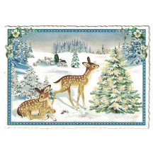 Deer and Shepherd Christmas Postcard ~ Germany