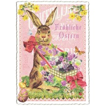 Bunny with Flower Basket Easter Postcard ~ Germany