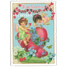 Cherubs with Large Heart Valentine Postcard ~ Germany