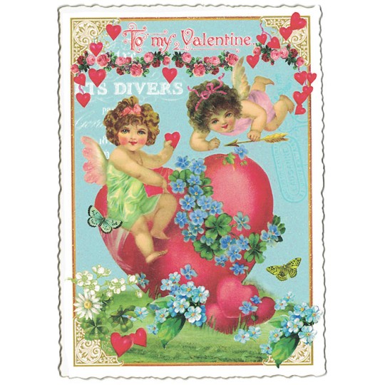 Cherubs with Large Heart Valentine Postcard ~ Germany