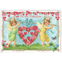 Cherubs with Heart Valentine Postcard ~ Germany