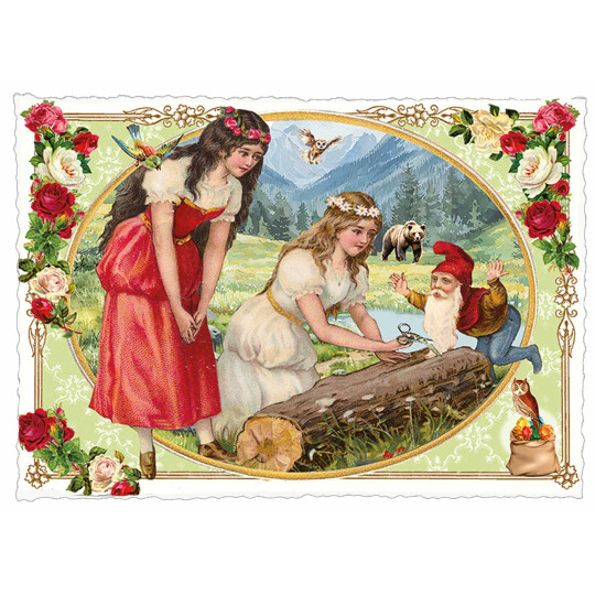 Snow White and Rose Red Fairytale Postcard ~ Germany