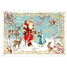 Santa with Animals Christmas Postcard ~ Germany