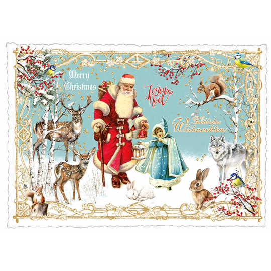 Santa with Animals Christmas Postcard ~ Germany