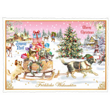 Dog Pulling Sled Christmas Postcard ~ Germany