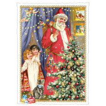 Santa with Tree Christmas Postcard ~ Germany