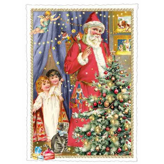 Santa with Tree Christmas Postcard ~ Germany