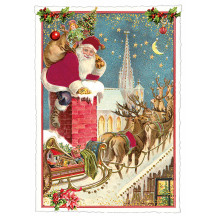 Santa at the Chimney Christmas Postcard ~ Germany