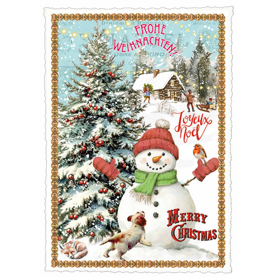 Snowman and Tree Christmas Postcard ~ Germany