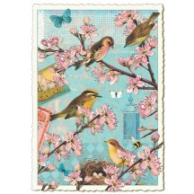 Birds on Branches Collage Postcard ~ Germany