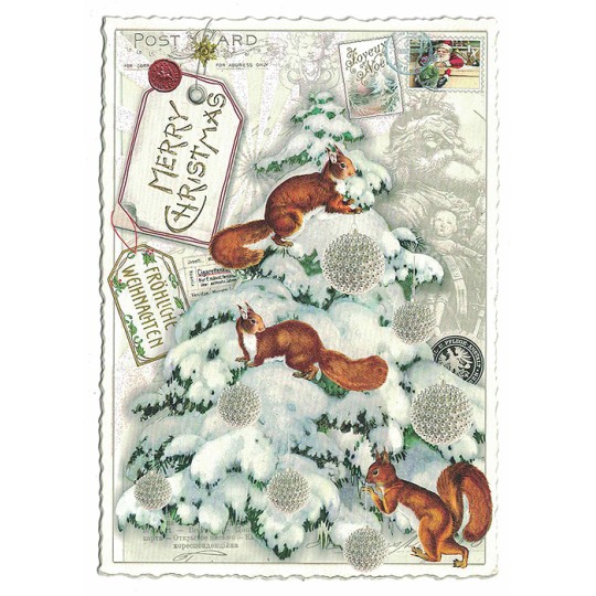 Squirrels Tree Christmas Postcard ~ Germany