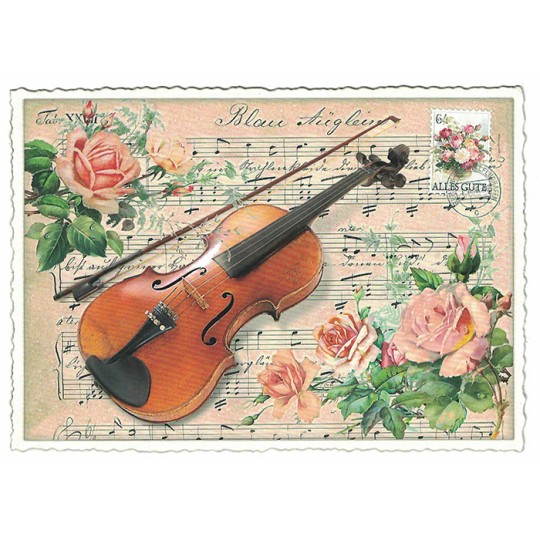 Violin and Roses Glittered Postcard ~ Germany