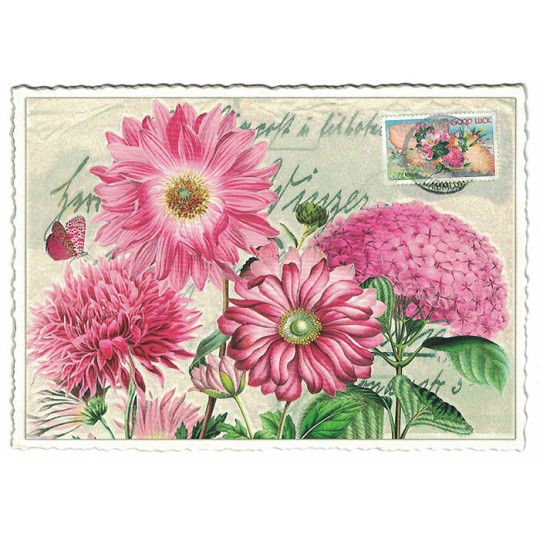 Pink Flowers Collage Postcard ~ Germany