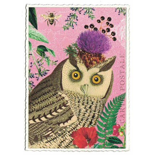Whimsical Owl Glittered Postcard ~ Germany