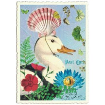Whimsical Goose Glittered Postcard ~ Germany