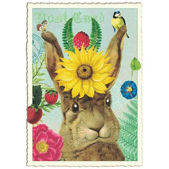 Whimsical Bunny Glittered Postcard ~ Germany